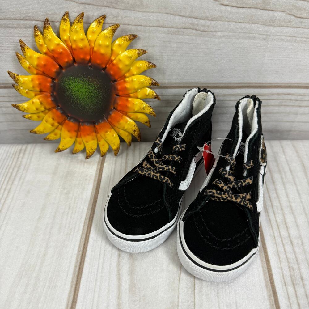 Vans Sk8-Hi Zip Leopard Heart Black White Toddler Sneakers Shoes 7.5C